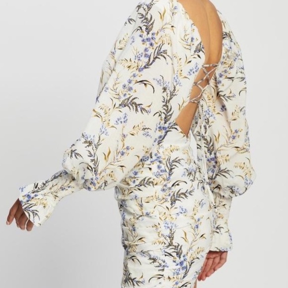 BEC + BRIDGE Lavender Bay Floral Ruched Lace Up Mini Dress US 6 - Picture 8 of 15